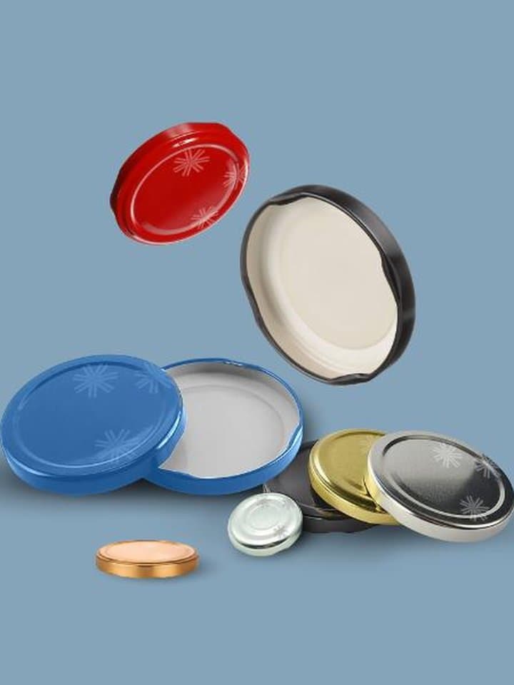 Twist-off metal lug caps in a range of colours and diameters