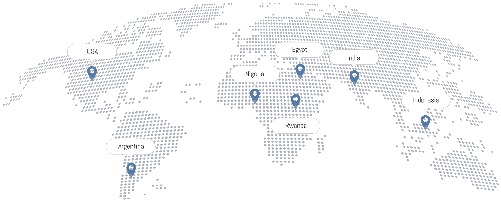 AA Global USA sourcing network: manufacturing and supply points in the USA, Argentina, Nigeria, Egypt, Rwanda, India and Indonesia.