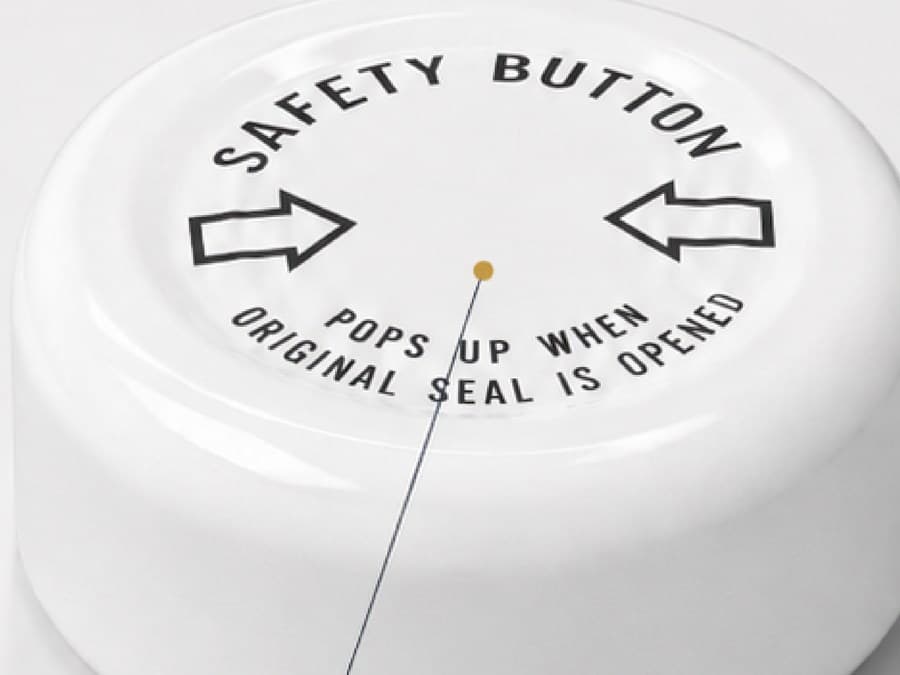 Vacuum safety button printed on a 30mm twist-off lug cap
