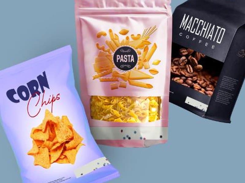 Printed flexible pouches for snack and dry food products